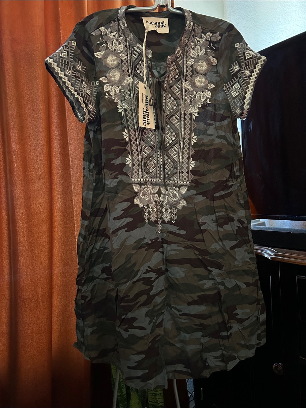 Savanna Jane Green Camo Embroidered Tunic Dress